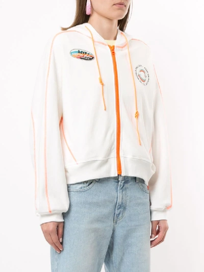 Shop Sjyp Contrast-stitch Zip-up Hoodie In White