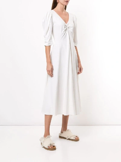 Luisa Beccaria V-neck Midi Dress In White