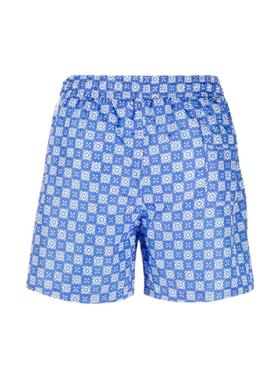 Shop Borrelli Drawstring Printed Shorts In Blue