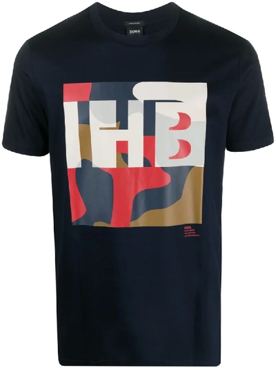 Shop Hugo Boss Tiburt Logo T-shirt In Blue