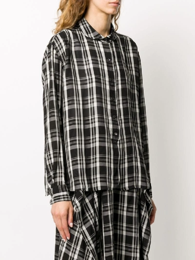Shop Aspesi Checkered Long Sleeve Shirt In Black