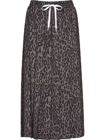 Shop Miu Miu Pleated Leopard Print Skirt In Black