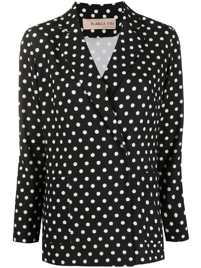 Shop Blanca Vita Double Breasted Polka Dot Blazer In Black