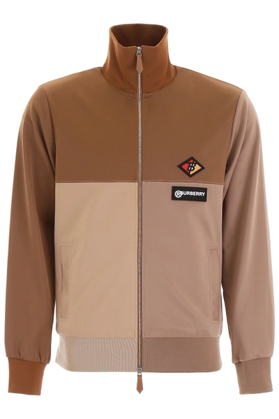 Shop Burberry Color Block Track Jacket In Camel (beige)