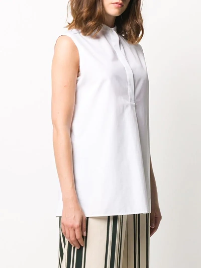 Shop Aspesi Mandarin Collar Sleeveless Blouse In White
