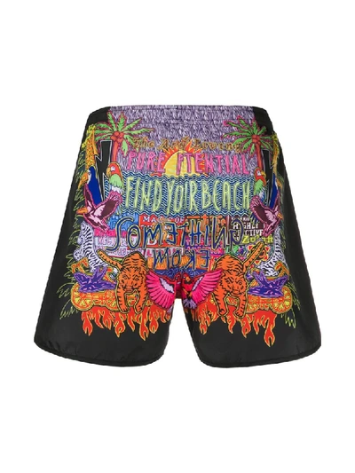 Shop Neil Barrett Printed Swim Shorts In Black