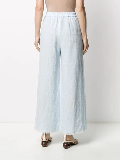 Shop Fabiana Filippi Frayed-hem Wide-leg Trousers In Blue