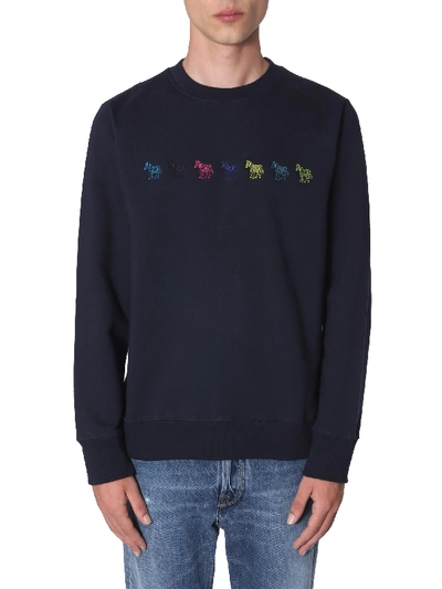 Shop Ps By Paul Smith Sweatshirt With Embroidered Zebra In Blu
