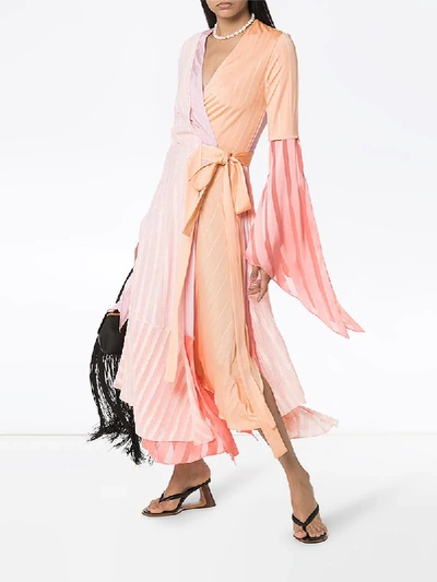 Shop Loewe Asymmetric Pleated Midi Dress In Pink