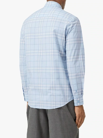 Shop Burberry Check Pattern Shirt In Blue