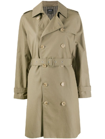 Shop A.p.c. Double-breasted Trench Coat In Green
