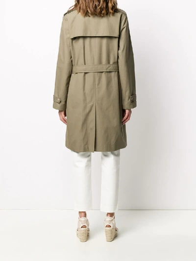 Shop Apc Double-breasted Trench Coat In Green