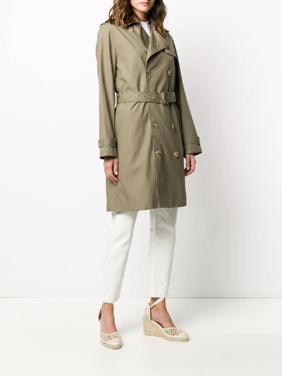 Shop Apc Double-breasted Trench Coat In Green