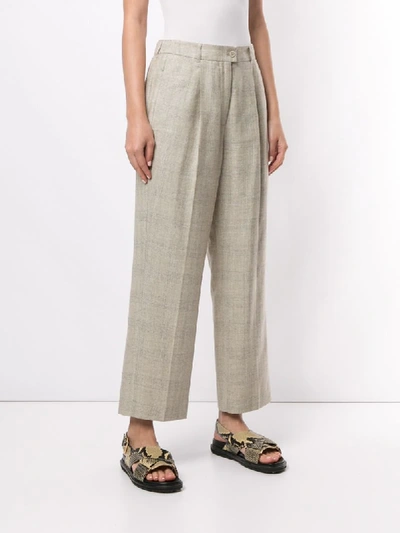 Shop Agnona Check High-waisted Trousers In Brown