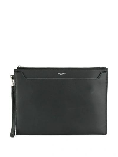 Shop Saint Laurent Leather Tablet Pouch In Black