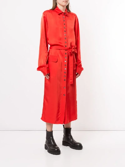 Shop Ann Demeulemeester Belted Shirt Dress In Red