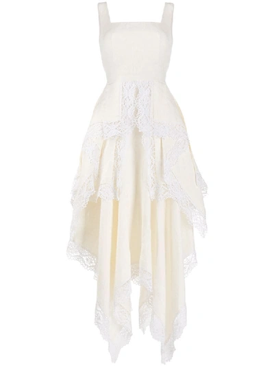 Shop Alexander Mcqueen Lace-trim Draped Dress In Neutrals