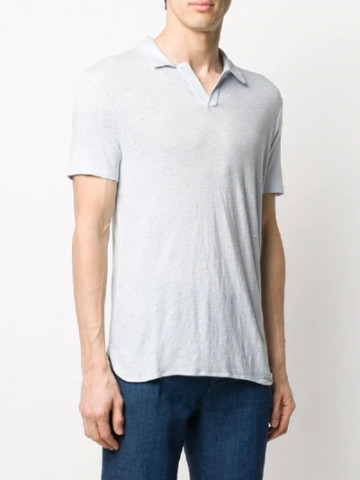 Shop Officine Generale Linen Spread Collar Polo Shirt In Blue