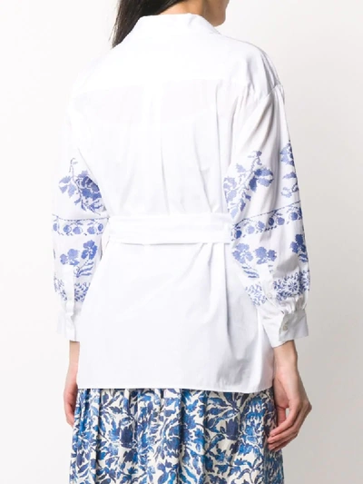 Shop Weekend Max Mara Embroidered Blouson Sleeve Blouse In White