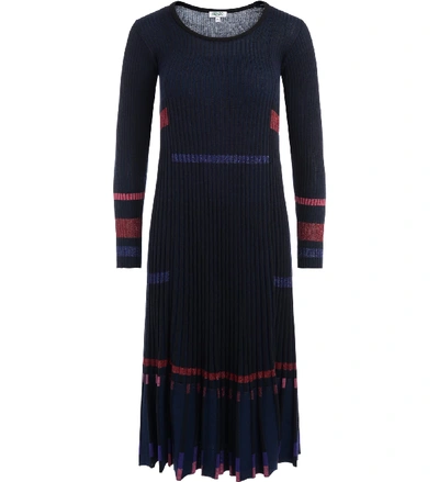 Shop Kenzo Crew Neck Blue And Black Ribbed Dress With Lurex Inserts In Nero