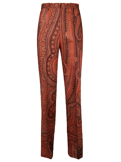 Shop Etro Paisley Print Trousers In Rosso