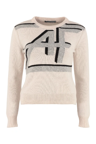 Shop Alberta Ferretti Intarsia Wool And Cashmere Sweater In Avorio