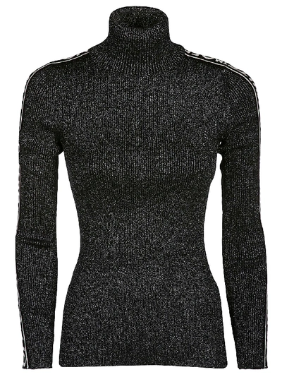 Off-white Turtle Neck Lurex Logo Top In Argento