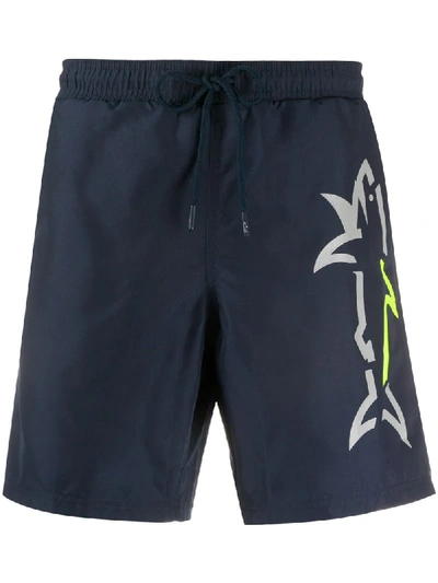 Shop Paul & Shark Logo Printed Swim Shorts In Blue