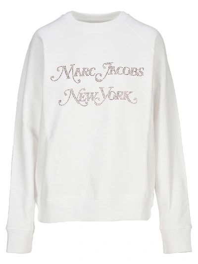 Shop Marc Jacobs Rhinestones Logo Sweatshirt In White