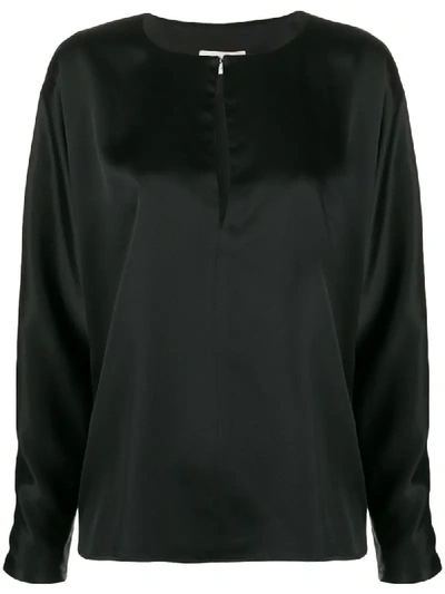 Shop La Collection Silk Key-hole Long Sleeve Blouse In Black