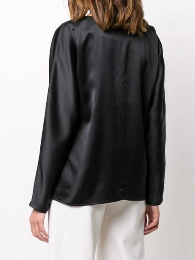 Shop La Collection Silk Key-hole Long Sleeve Blouse In Black