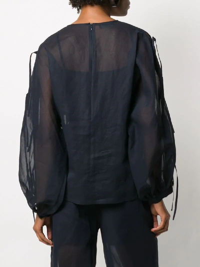 Shop Eudon Choi Side Ties Sheer Blouse In Blue