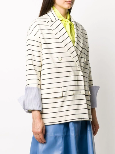Shop Jejia Contrasting Cuff Striped Blazer In White