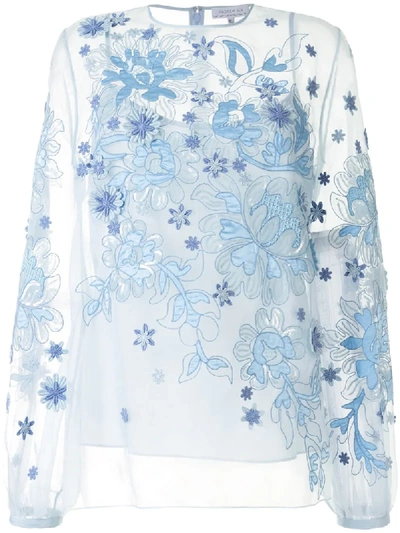 Shop Andrew Gn Floral Sheer Long-sleeve Blouse In Blue