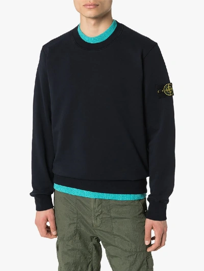 Shop Stone Island Fleece Logo-patch Sweatshirt In Blue