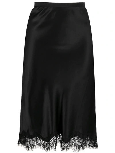 Shop Gold Hawk Lace-hem Satin Skirt In Black