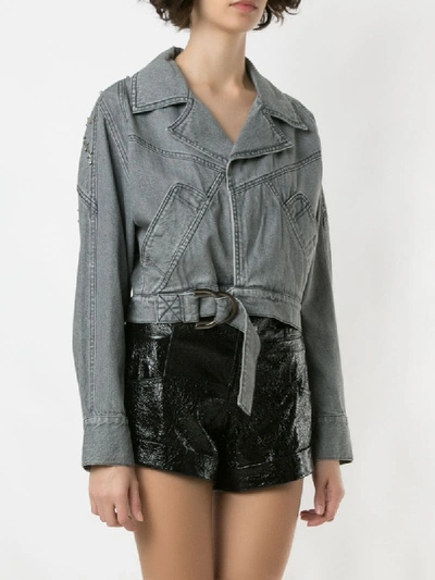 Shop Andrea Bogosian Run Cropped Denim Jacket In Grey