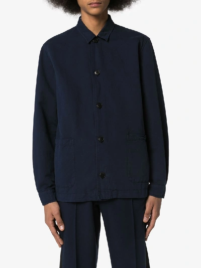 Shop Sunspel Patch-pocket Shirt Jacket In Blue