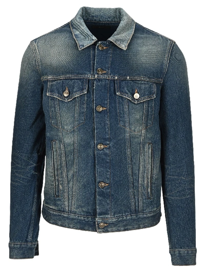 Shop Alanui Denim Jacket With Knit Detail In Blue