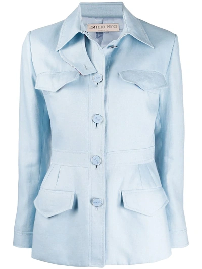 Shop Emilio Pucci Fitted Shirt Jacket In Blue