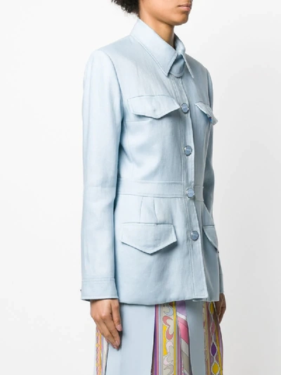 Shop Emilio Pucci Fitted Shirt Jacket In Blue