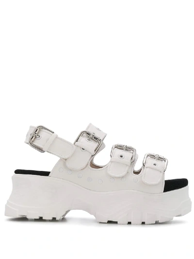 Shop Buffalo Buckled Gladiator Sandals In White