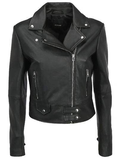 Shop Pinko Leather Jacket In Black
