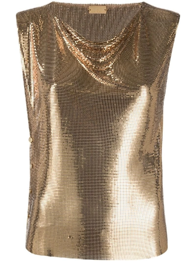 Shop Paco Rabanne Mini Mesh Metallic Top In Gold