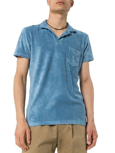 Shop Orlebar Brown Terry Towel Polo Shirt In Blue