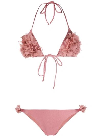 Shop La Reveche Shayna Floral Appliqué Bikini In Pink