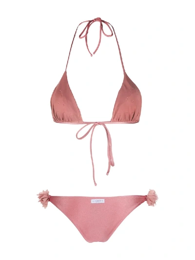Shop La Reveche Shayna Floral Appliqué Bikini In Pink