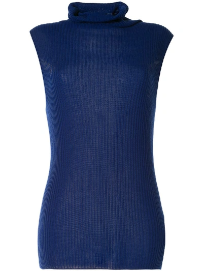 Shop Yohji Yamamoto Sleeveless Knitted Top In Blue