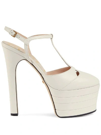 Shop Gucci T-strap Platform Pumps In White