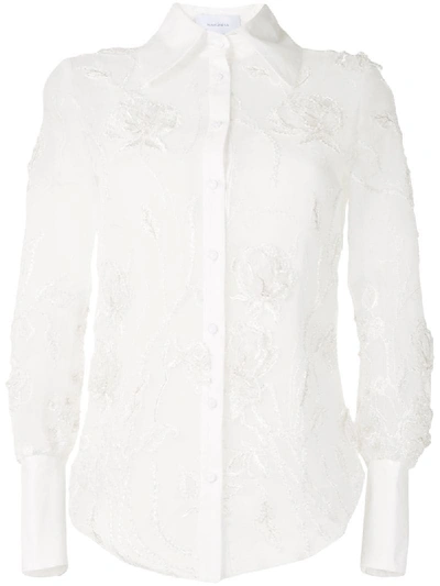 Shop Marchesa Embroidered Floral Shirt In White